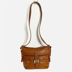Stone and Co. Brown Leather Crossbody Shoulder Bag Fully Lined in Blue Pockets